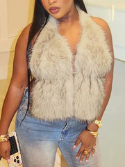 Sexy Backless Lace-up Faux Fur Fuzzy Halter Top