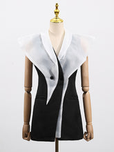 Fashion Mesh Patchwork Sleeveless Slim Blazer
