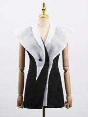 Fashion Mesh Patchwork Sleeveless Slim Blazer