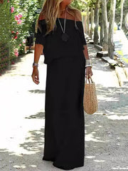 Solid Color Off Shoulder Loose Casual Dress