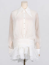 Fashion Sheer Mesh Ruffled Mini Shirt Dress