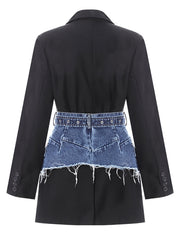 Casual Blazer and Denim Short Skirt Suit