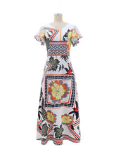 Casual V Neck Print Ruffle Sleeve High Waist Maxi Dress