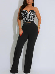 Fashion Crop Tube Top And Trousers Casual Set