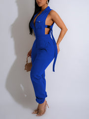 Casual Solid Flap Pocket Cargo Jumpsuit