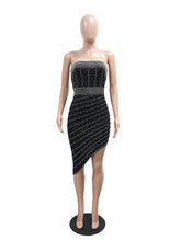 Sexy Rhinestone Asymmetrical Strapless Midi Dress