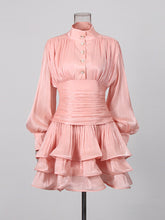 Elegant High-Neck Ruffled Detail Mini Dress