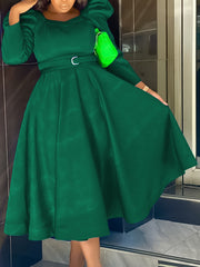 Solid Color Bubble Sleeves Party Dress