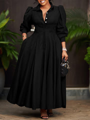 Elegant Long Sleeve Swing Slim Shirt Dress