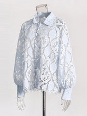 Hollow Out Embroidery Loose Casual Blouse