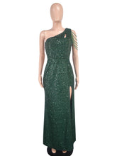 One Shoulder Sequin Sleeveless Nightclub Dress