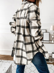 Casual Loose Button Plaid Shacket Jacket
