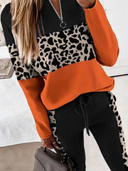Casual Leopard Print Patchwork Long Sleeve Trousers