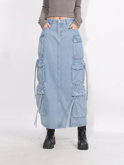 Casual Multi-pocket Cargo Denim Skirt