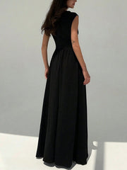 Elegant Crew Neck Sleeveless Contrast Color Slim Dress