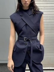 Fashion Sleeveless Belted Crisscross Jacket Vest