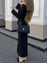 Fashion Square Neck Top High Waist Skirt Two Piece Set