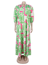 Casual Lantern Sleeve Print Loose Holiday Long Dress
