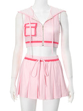 Sleeveless Zipper Crop Top and Pleated Mini Skirt Set