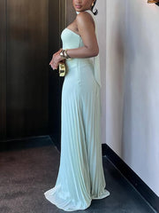 Elegant Scarf Strapless Slim Maxi Dress