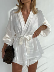 Bubble Sleeve Loose Top and High Waist Shorts Sets