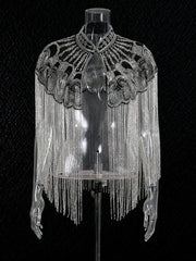Fashion Sparkly Beaded Fringed Cape Coat