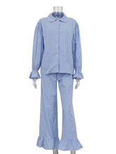 Casual Flare Sleeve Plaid Shirt and Pants Set