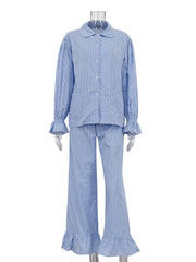 Casual Flare Sleeve Plaid Shirt and Pants Set