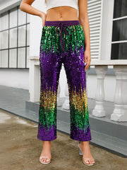 Casual Glitter Bling Sequins Drawstring Waist Pants