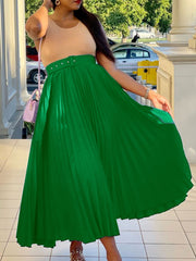 Elegant High Waist Swing Pleated Maxi Skirt
