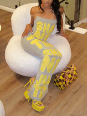 Sexy Spaghetti Strap Letter Print Bodycon Dress