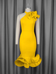 Elegant One Shoulder Ruffle Mermaid Hem Dress