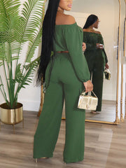 Sexy Off Shoulder Top and Wide-leg Pants Two-piece Set
