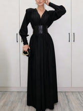 Elegant V Neck Cinched Waist Slim Maxi Dress