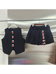 Elegant O Neck Floral Button-up Top Mini Skirt Sets