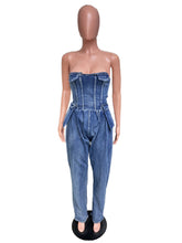 Elegant Solid Strapless Corset Denim Jumpsuit
