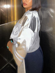 Casual Print Mesh Cloth Patchwork Cropped T-shirt