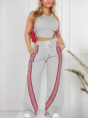 Fashion Crop Vest Elastic Waist Wide Leg Pants Sets
