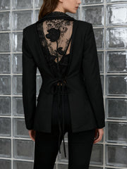 Fashion Hollow Out Lace Patchwork Slim Blazer