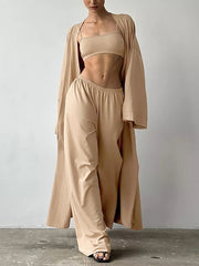 Casual Tube Vest Cardigan Wide Leg Pants 3 Piece Set