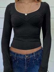 Sexy U Neck Knit Crop T-shirt