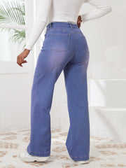 Fashion Retro High Waist Elastic Straight Jeans