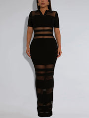 Sexy See-Through Striped Sheer Party Club Maxi Dress