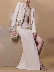 Boutique Crystal Embellished Cardigan Slit Skirt Sets