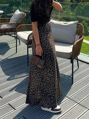 High Waist Leopard Print Maxi Skirt