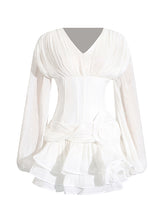 Fashion V-neck Fully-pleated Cinched Mini Dress