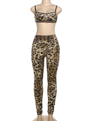 Sexy Leopard Print Camisole Vest Leggings Set