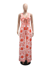 Sexy V Neck Print Tie Front Lace-up Wide Leg Jumpsuit