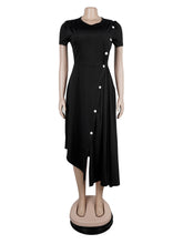 Casual Round Neck Irregular Hem Split Midi Dress