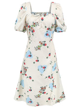 Elegant Floral Print Lantern Sleeve Slim-Fit Dress
